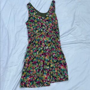Sleeveless Floral Mini Dress Button-Back in Teal & Multicolor